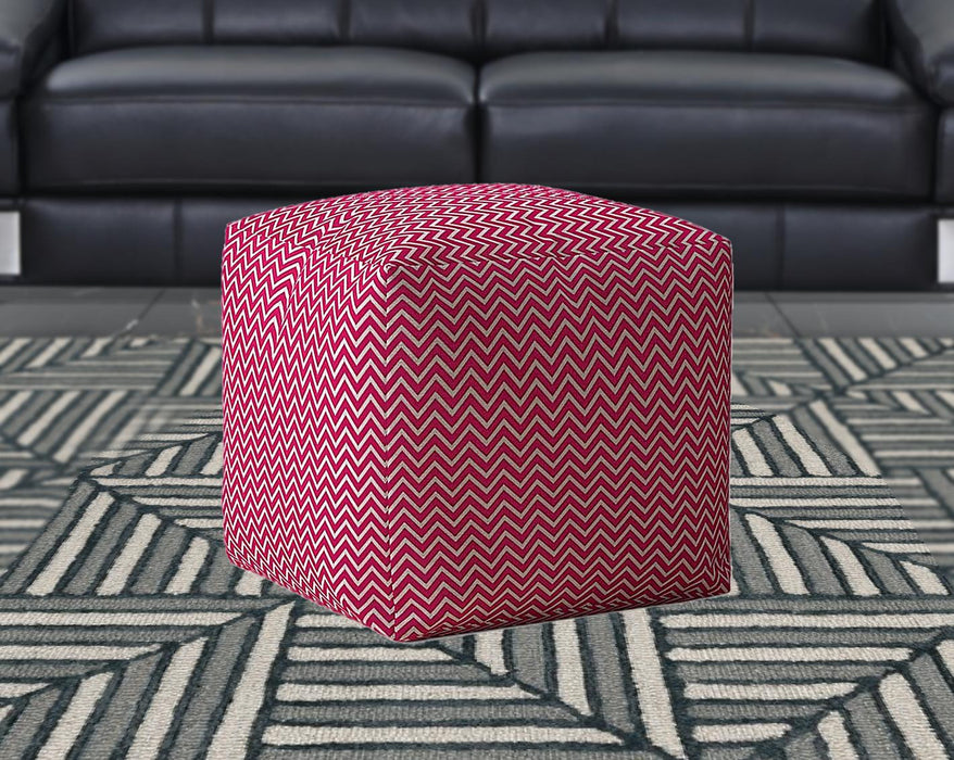 17" Pink Cotton Chevron Pouf Cover