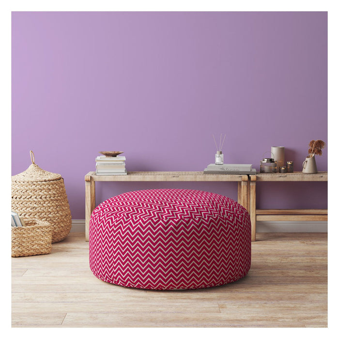 24" Pink Cotton Round Chevron Pouf Cover