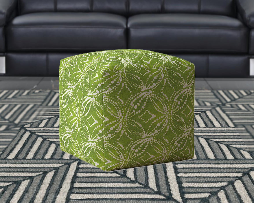 17" Green And White Cotton Damask Pouf Cover