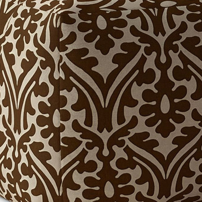 17" Brown Cotton Damask Pouf Cover