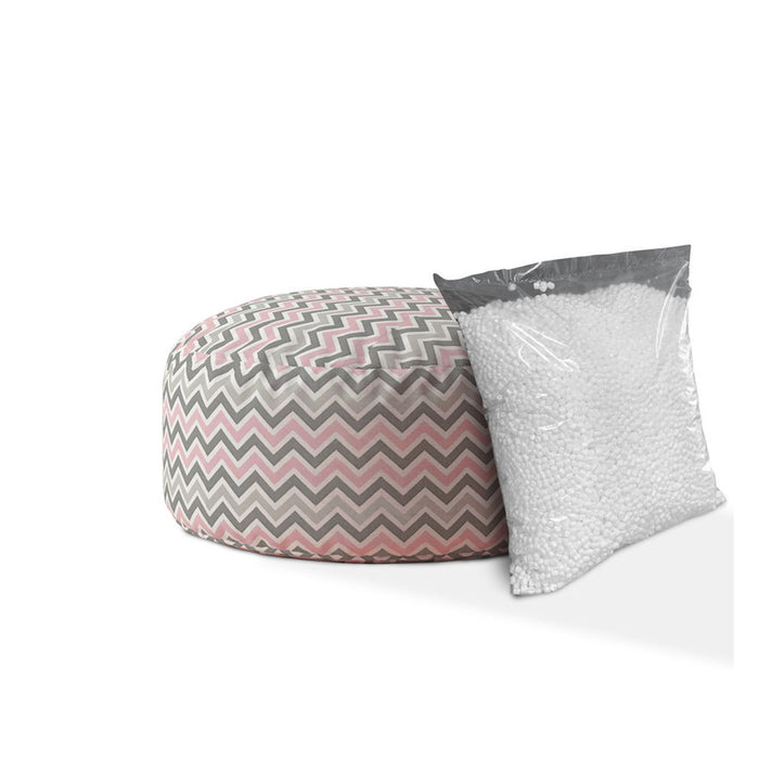 24" Gray Twill Round Chevron Pouf Cover