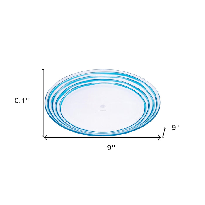 Blue Four Piece Round Swirl Acrylic Service For Four Salad Plate Set