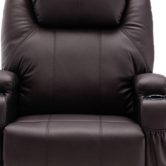 33" Brown Faux Leather Power Heated Massage Lift Assist Recliner