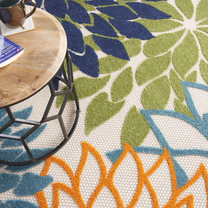 10' Blue and Green Round Floral Power Loom Area Rug