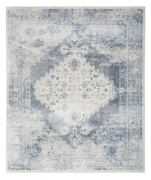 10' Blue Oriental Power Loom Distressed Washable Runner Rug