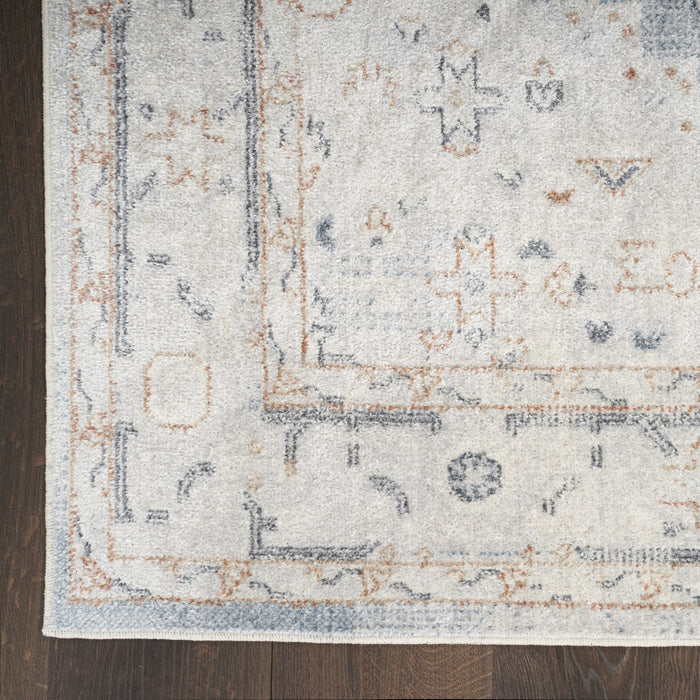 10' Light Blue Oriental Power Loom Distressed Washable Runner Rug