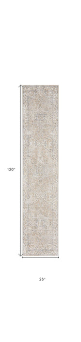 10' Beige Oriental Power Loom Washable Runner Rug