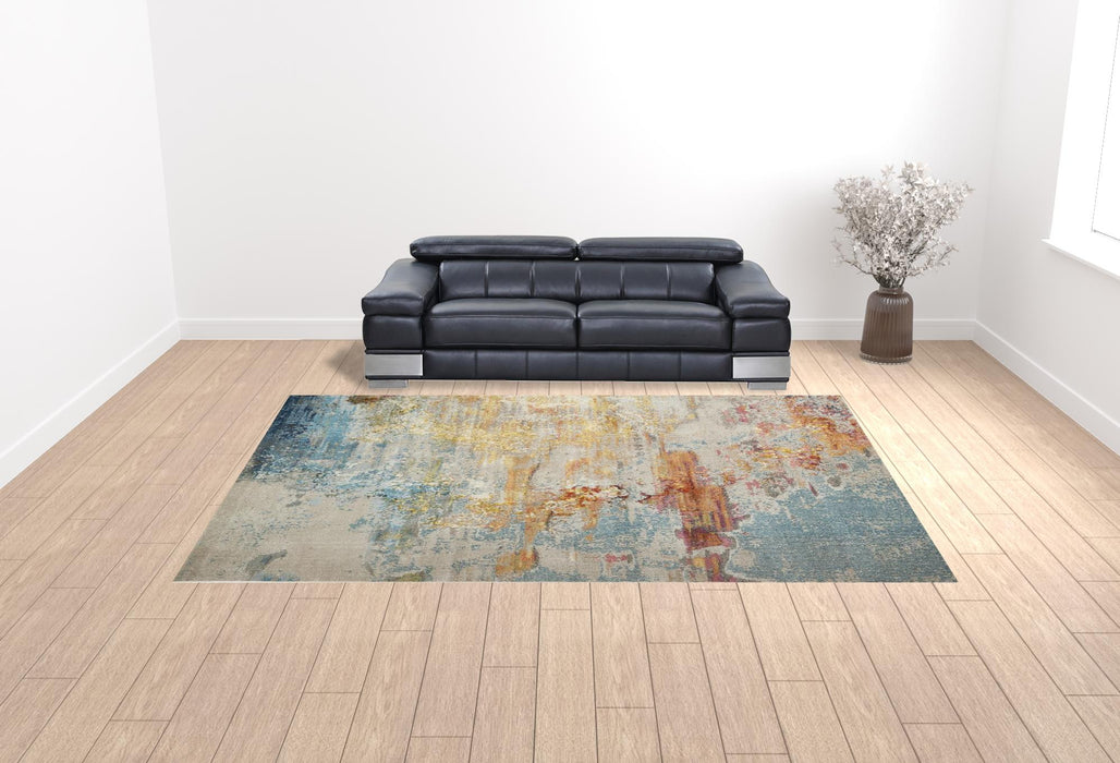 10' X 14' Blue and Gray Abstract Power Loom Area Rug