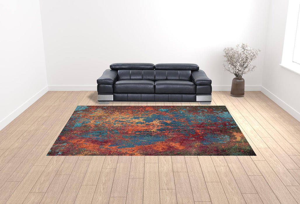 10' X 14' Blue and Orange Abstract Power Loom Area Rug