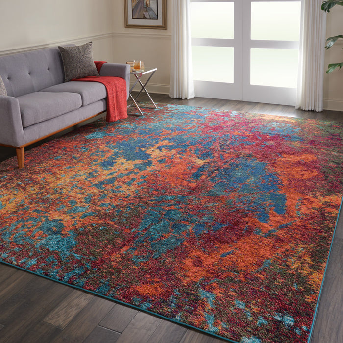 10' X 14' Blue and Orange Abstract Power Loom Area Rug