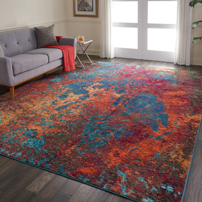 9' X 12' Blue and Orange Abstract Power Loom Area Rug