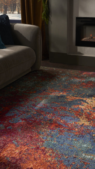 9' X 12' Blue and Orange Abstract Power Loom Area Rug