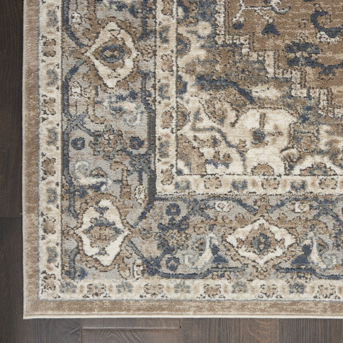 10' Gray and Ivory Medallion Power Loom Runner Rug