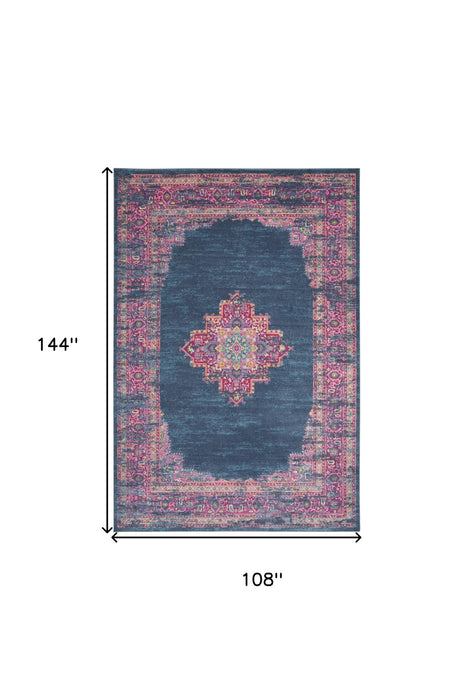 9' X 12' Blue Floral Power Loom Area Rug