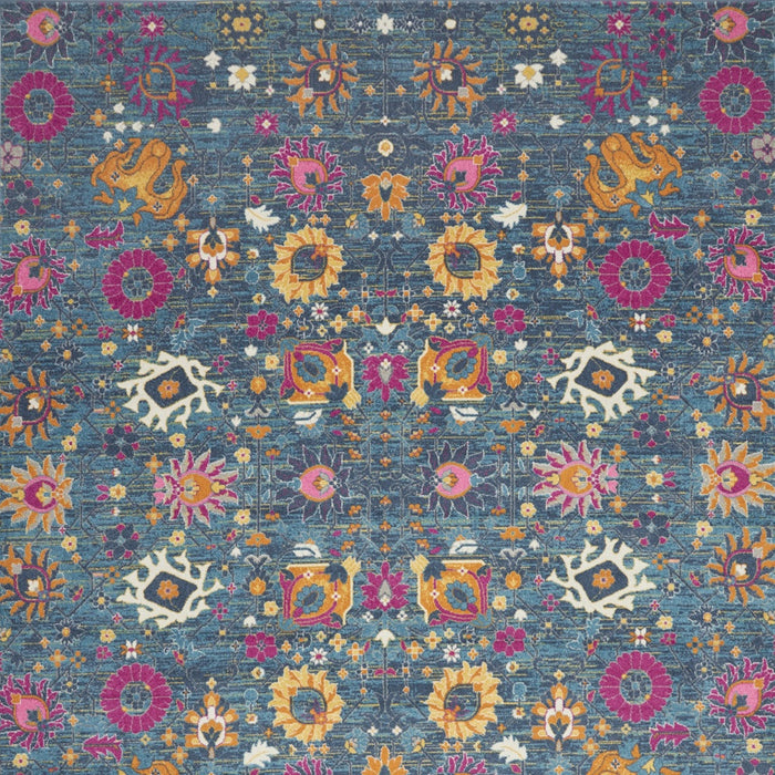 9' X 12' Blue Floral Power Loom Area Rug