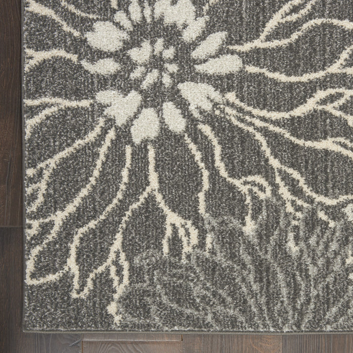 9' X 12' Charcoal Floral Power Loom Area Rug