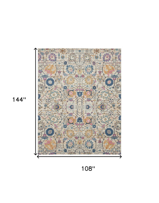 9' X 12' Cream Floral Power Loom Area Rug