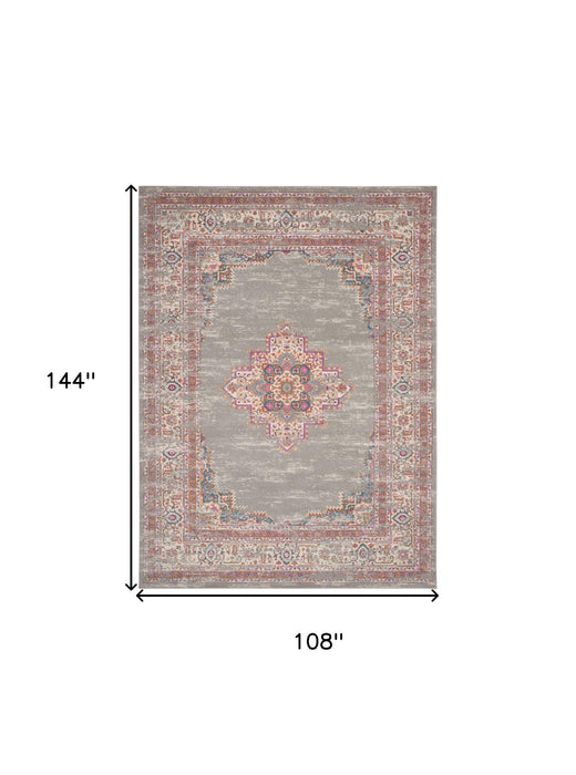 9' X 12' Gray Floral Power Loom Area Rug