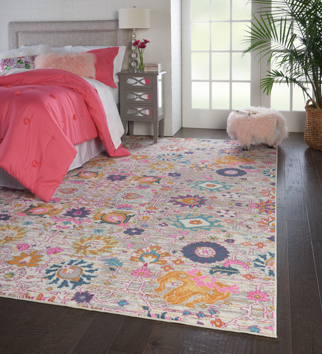 9' X 12' Gray Floral Power Loom Area Rug