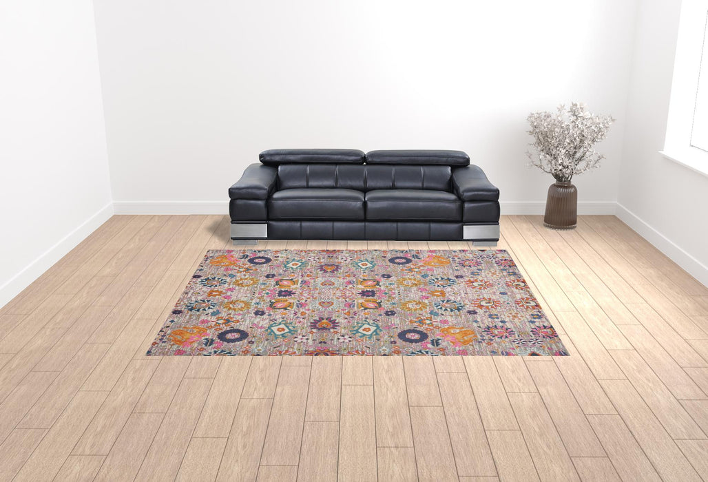 9' X 12' Gray Floral Power Loom Area Rug