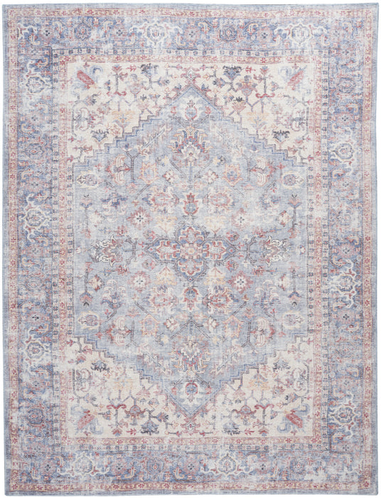 9' X 12' Blue Floral Power Loom Distressed Area Rug