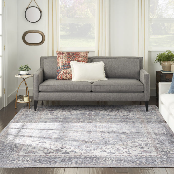 9' X 12' Gray Floral Power Loom Distressed Area Rug