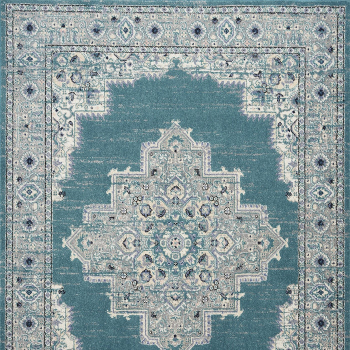 5' X 7' Aqua Floral Power Loom Distressed Area Rug