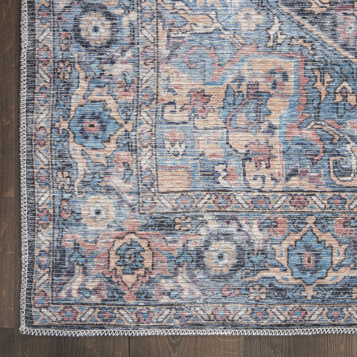 10' Blue Floral Power Loom Distressed Washable Runner Rug