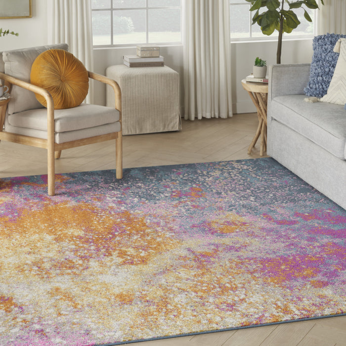 8' Blue Square Abstract Power Loom Area Rug