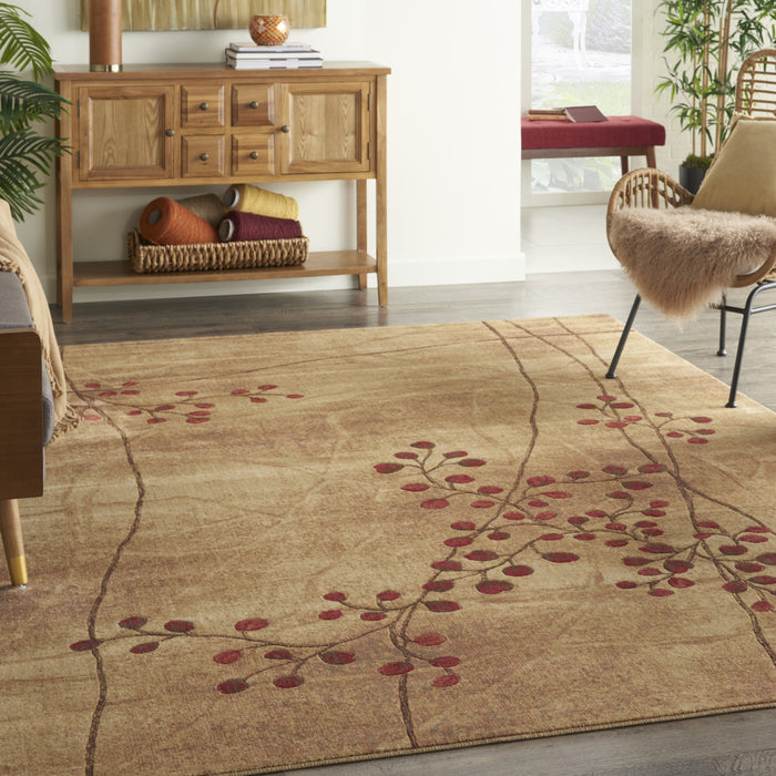 8' X 11' Brown Floral Power Loom Non Skid Area Rug