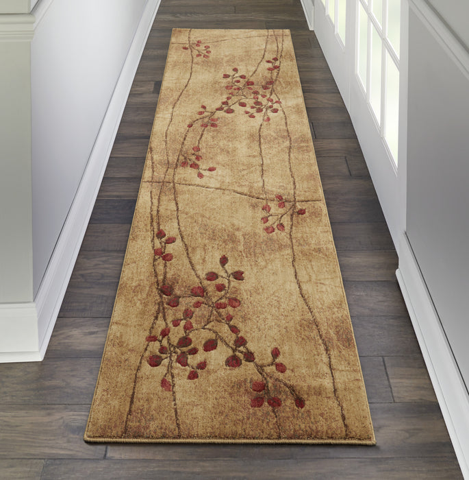 8' Brown Floral Power Loom Runner Rug