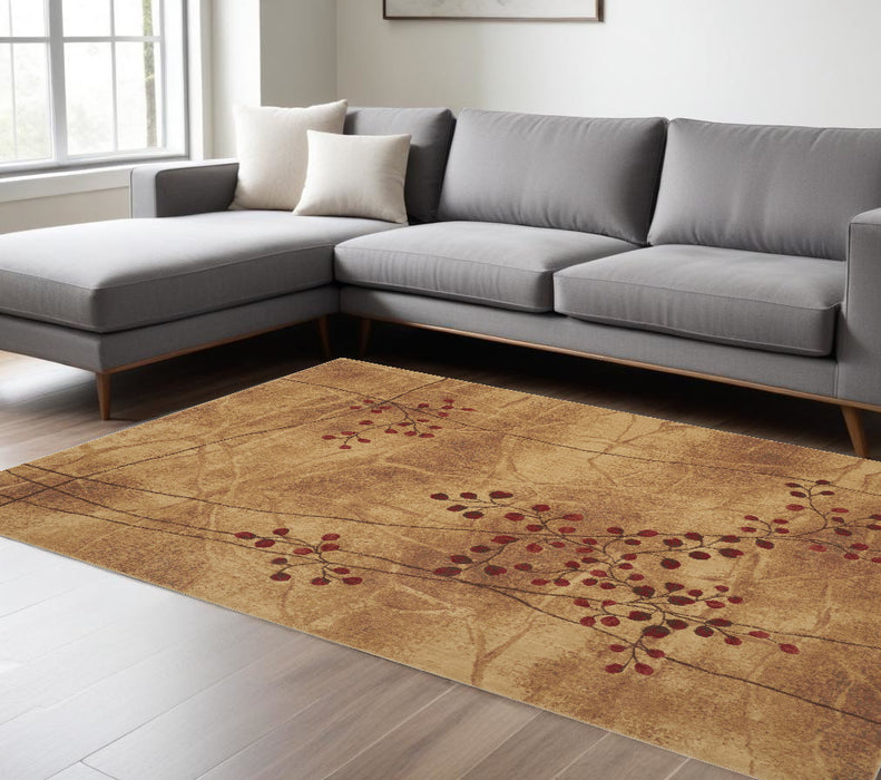 7' X 10' Brown Floral Power Loom Area Rug