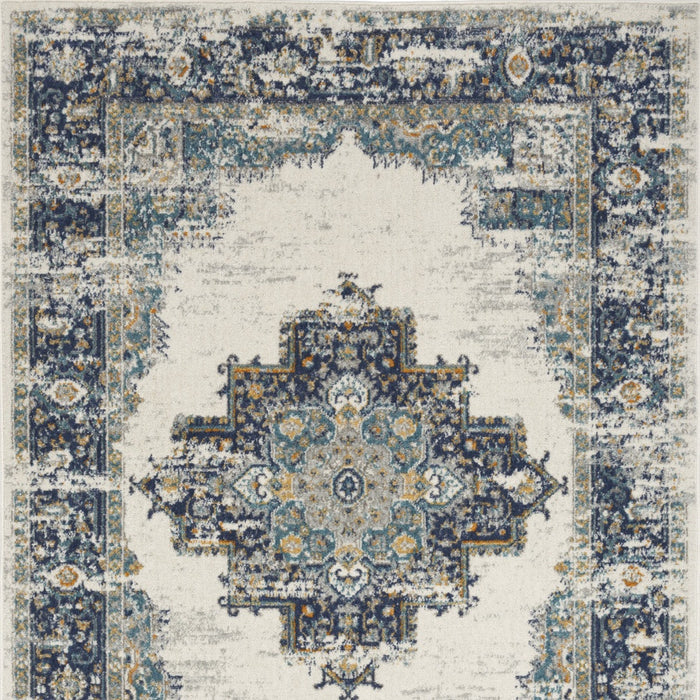 8' X 10' Cream Floral Power Loom Distressed Area Rug