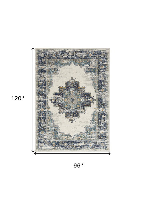 8' X 10' Cream Floral Power Loom Distressed Area Rug