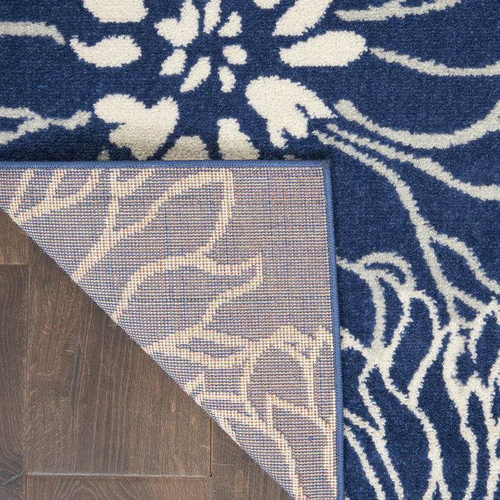 10' Navy Blue Floral Power Loom Runner Rug