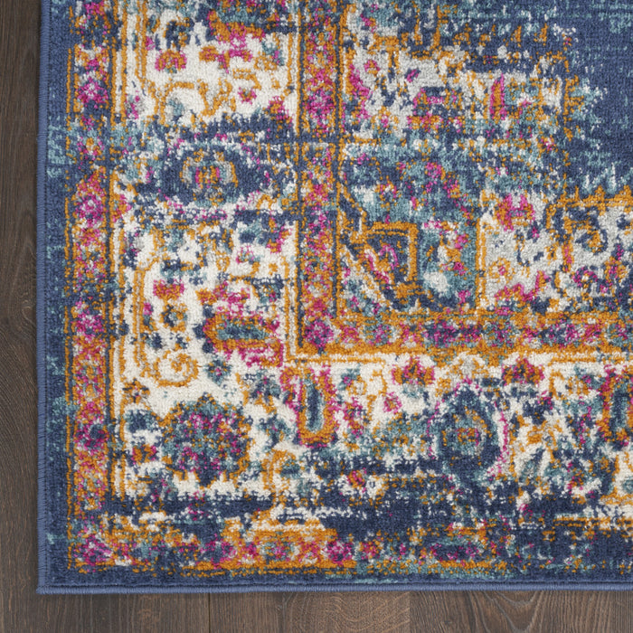 8' X 10' Navy Blue Floral Power Loom Distressed Area Rug