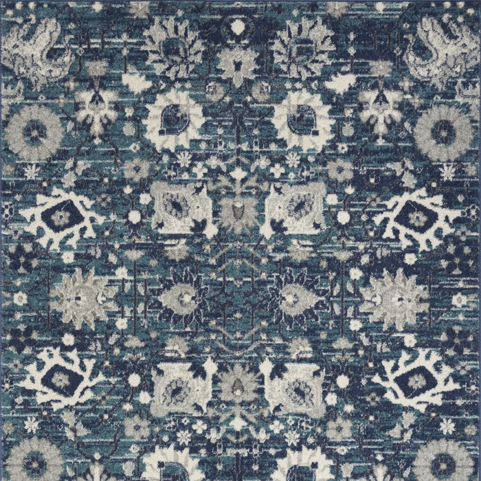 8' X 10' Navy Blue Floral Power Loom Distressed Area Rug