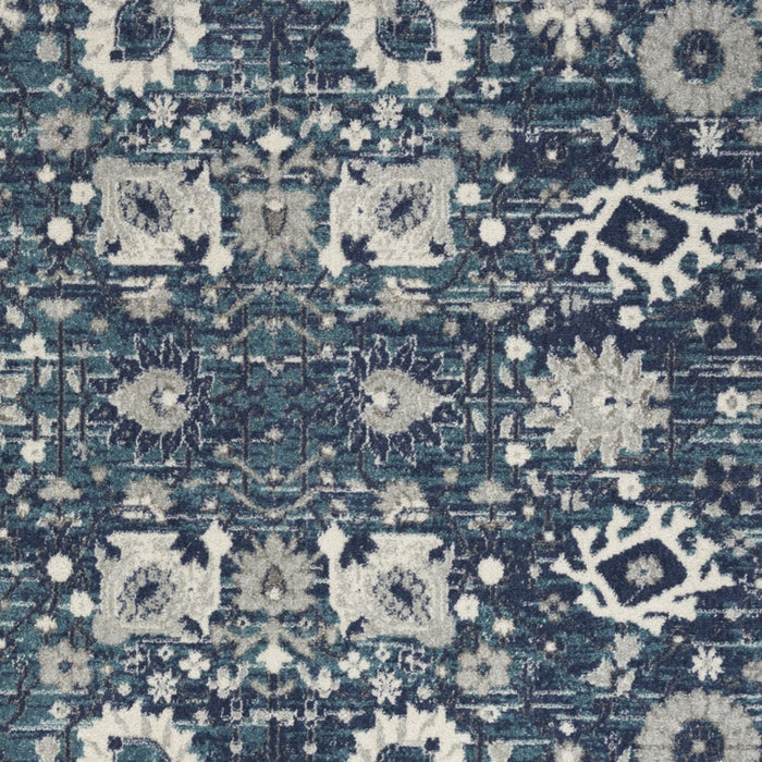 8' X 10' Navy Blue Floral Power Loom Distressed Area Rug