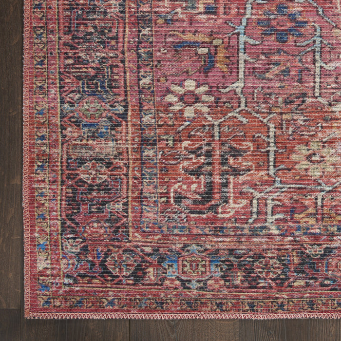 8' X 10' Red Floral Power Loom Distressed Area Rug