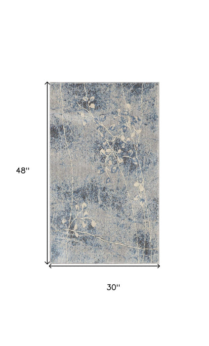 3' X 4' Blue Floral Power Loom Area Rug