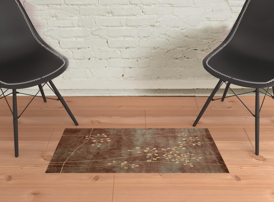 2' X 3' Brown Floral Power Loom Area Rug