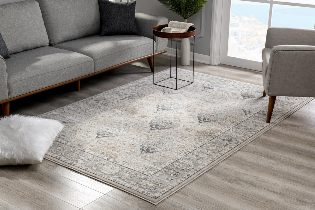 4' X 6' Gray Oriental Washable Non Skid Area Rug