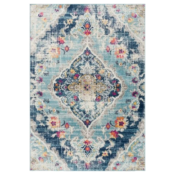 5' Blue and Gray Oriental Distressed Round Rug