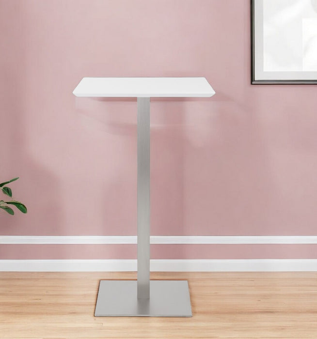 24" White and Silver Metallic Square Steel Bar Table