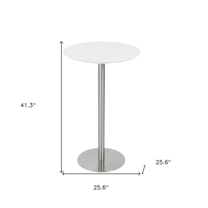 26" White and Silver Metallic Rounded Steel Bar Table