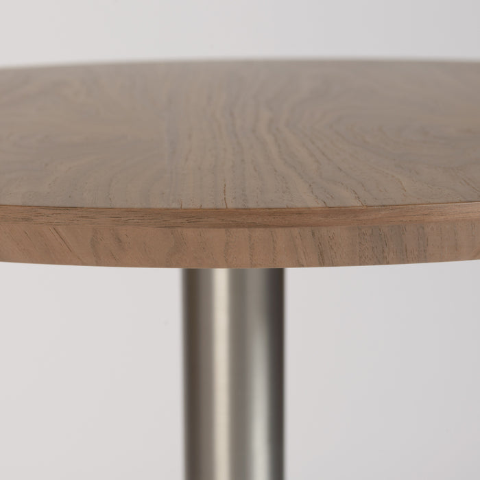 26" Wood Brown and Silver Metallic Rounded Steel Bar Table