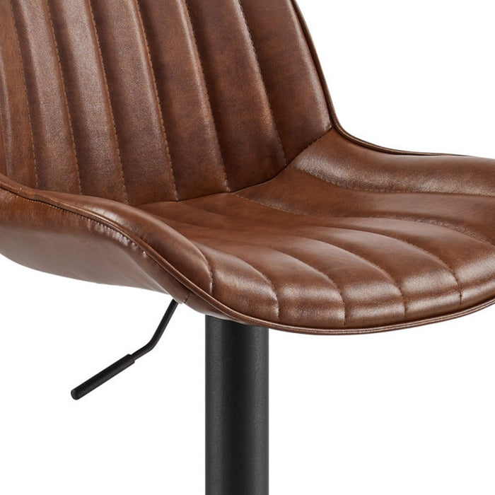 Set of Two Brown And Black Faux Leather And Steel Low Back Adjustable Height Swivel Bar Chairs