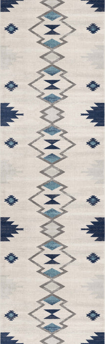 2' X 3' Blue and Beige Southwestern Non Skid Area Rug