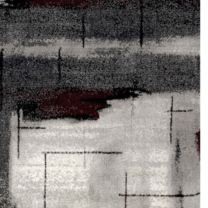 2' X 3' Gray and Red Abstract Distressed Area Rug