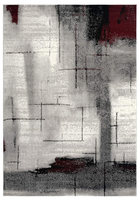 2' X 3' Gray and Red Abstract Distressed Area Rug